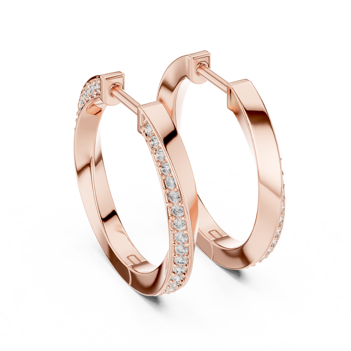 14K Yellow Gold Modern Round Diamond Hoop Earrings