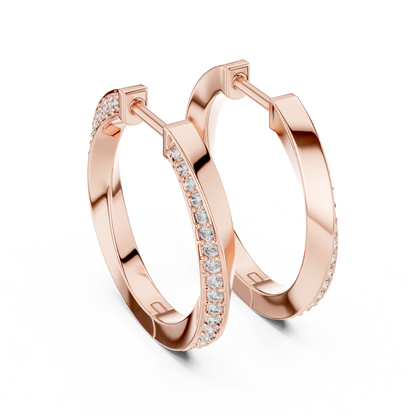 14K Yellow Gold Modern Round Diamond Hoop Earrings