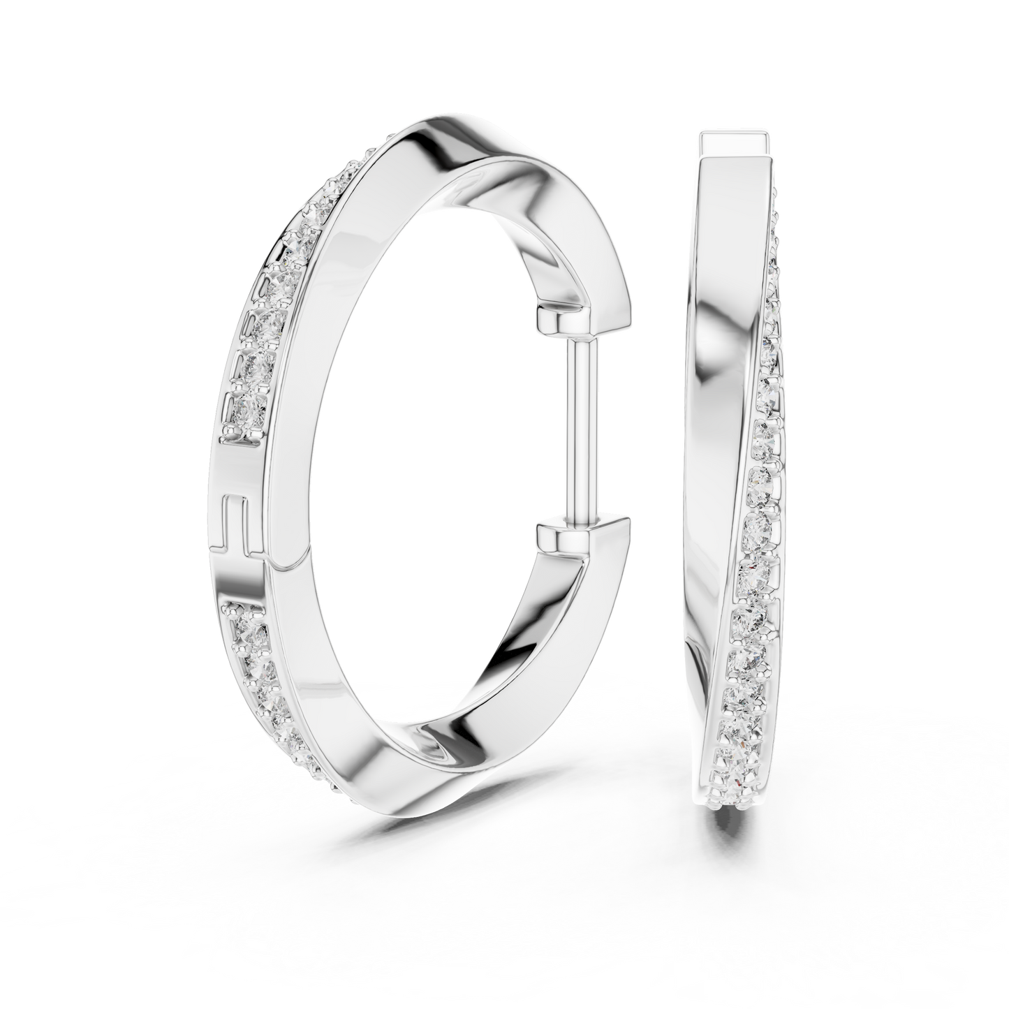 14K Yellow Gold Modern Round Diamond Hoop Earrings