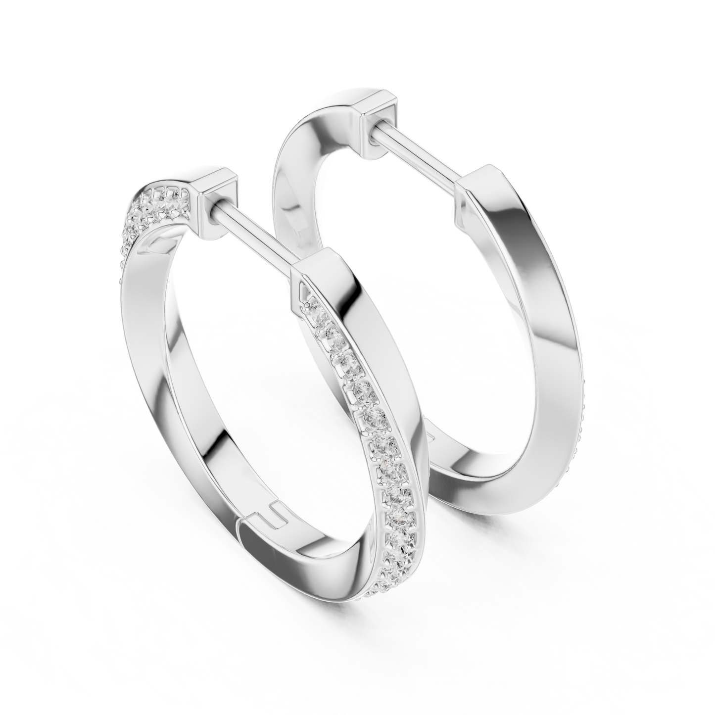 14K Yellow Gold Modern Round Diamond Hoop Earrings