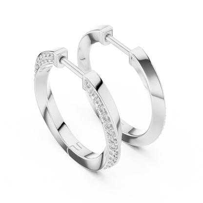 14K Yellow Gold Modern Round Diamond Hoop Earrings