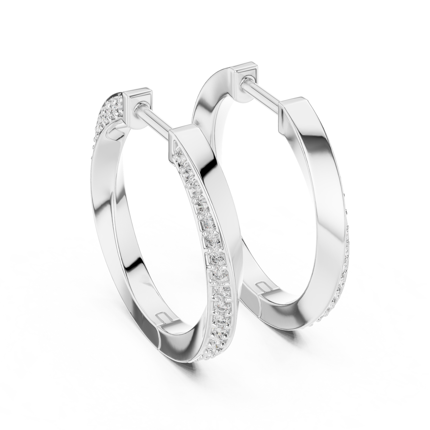 14K Yellow Gold Modern Round Diamond Hoop Earrings