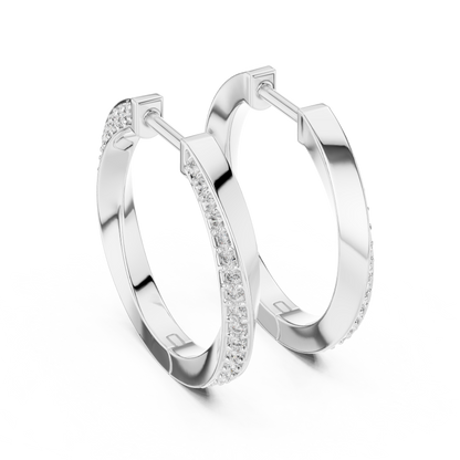 14K Yellow Gold Modern Round Diamond Hoop Earrings