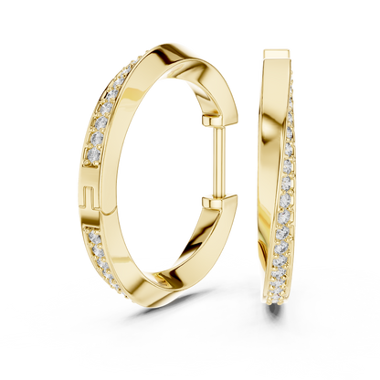 14K Yellow Gold Modern Round Diamond Hoop Earrings