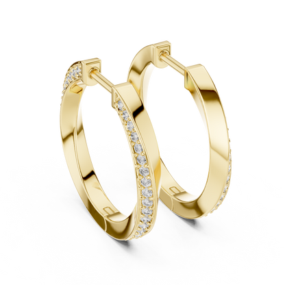 14K Yellow Gold Modern Round Diamond Hoop Earrings