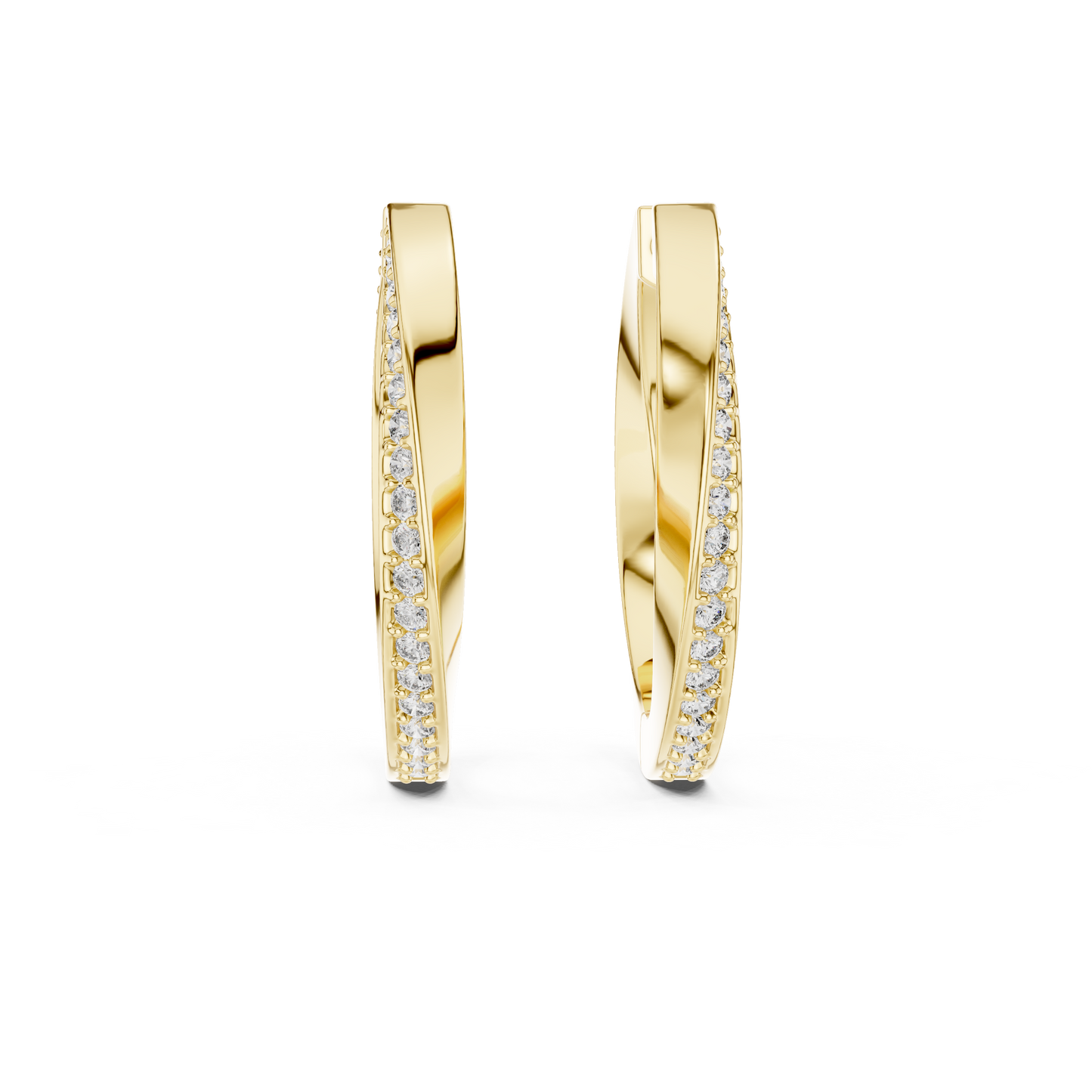 14K Yellow Gold Modern Round Diamond Hoop Earrings