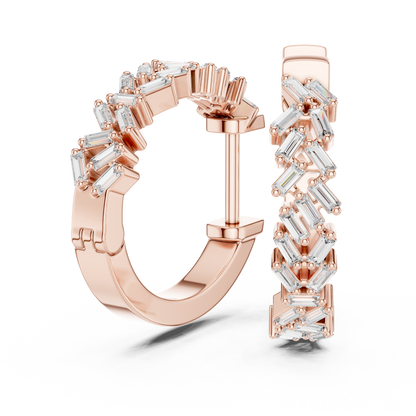 14K White Gold Baguette Lab Grown Diamond Hoop Earrings