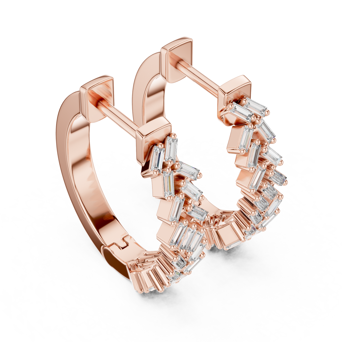 14K White Gold Baguette Lab Grown Diamond Hoop Earrings