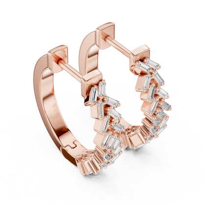 14K White Gold Baguette Lab Grown Diamond Hoop Earrings