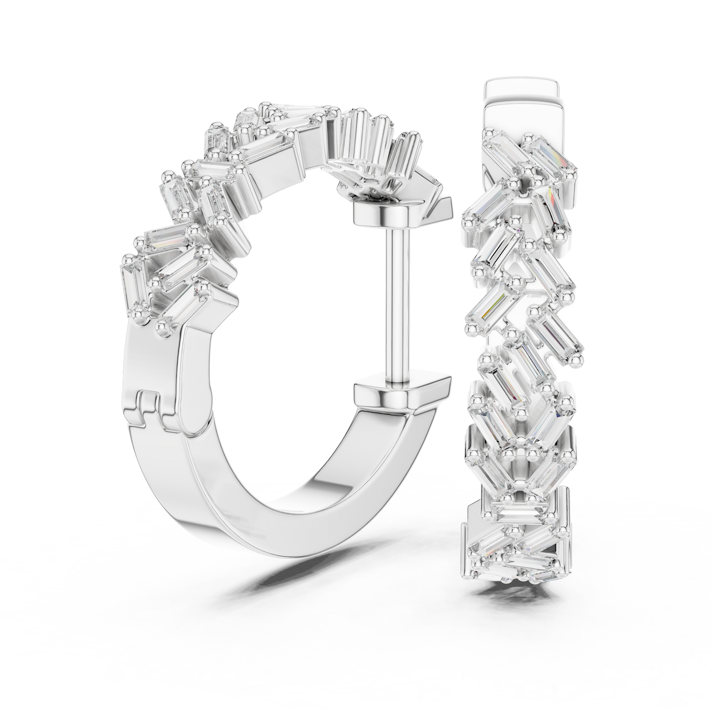 14K White Gold Baguette Lab Grown Diamond Hoop Earrings