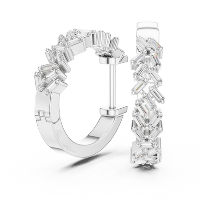 14K White Gold Baguette Lab Grown Diamond Hoop Earrings