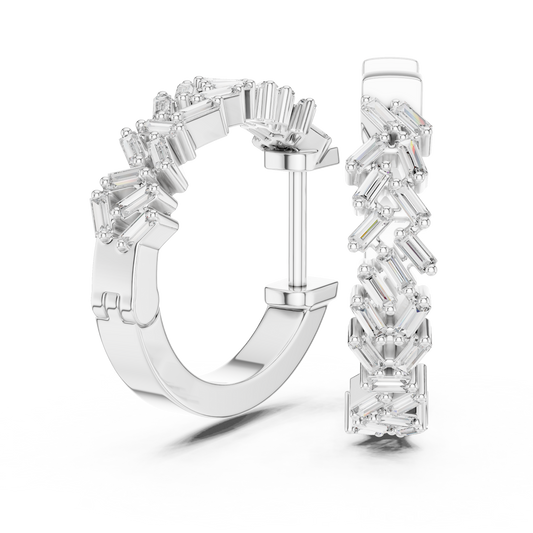 14K White Gold Baguette Lab Grown Diamond Hoop Earrings
