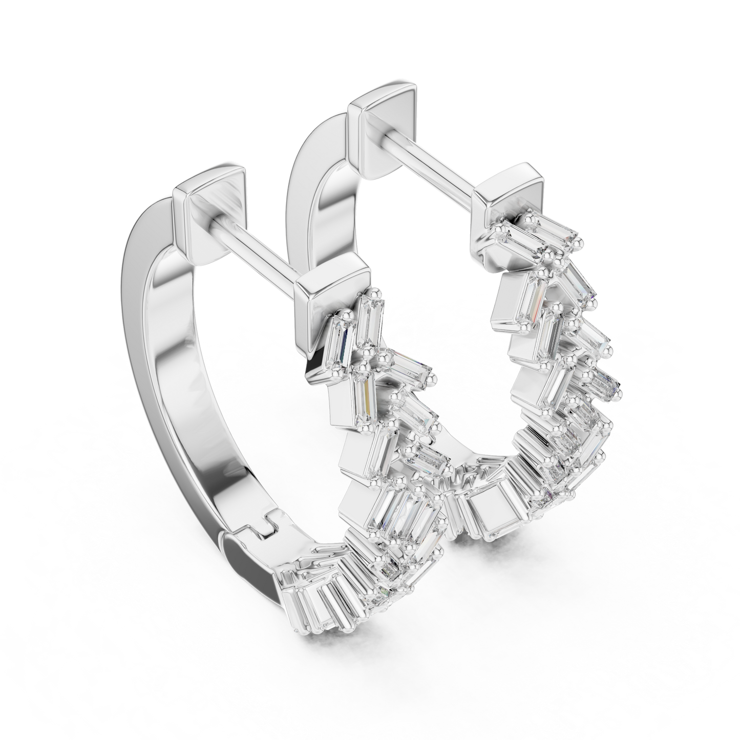 14K White Gold Baguette Lab Grown Diamond Hoop Earrings
