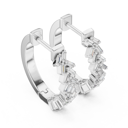 14K White Gold Baguette Lab Grown Diamond Hoop Earrings