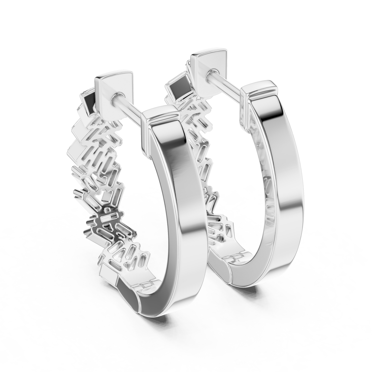 14K White Gold Baguette Lab Grown Diamond Hoop Earrings