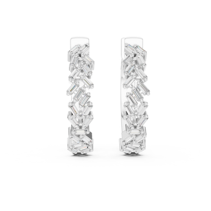 14K White Gold Baguette Lab Grown Diamond Hoop Earrings