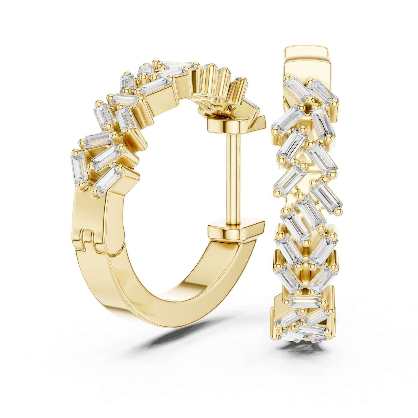 14K White Gold Baguette Lab Grown Diamond Hoop Earrings