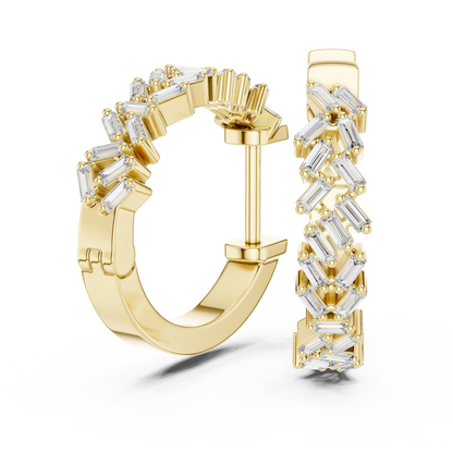 14K White Gold Baguette Lab Grown Diamond Hoop Earrings