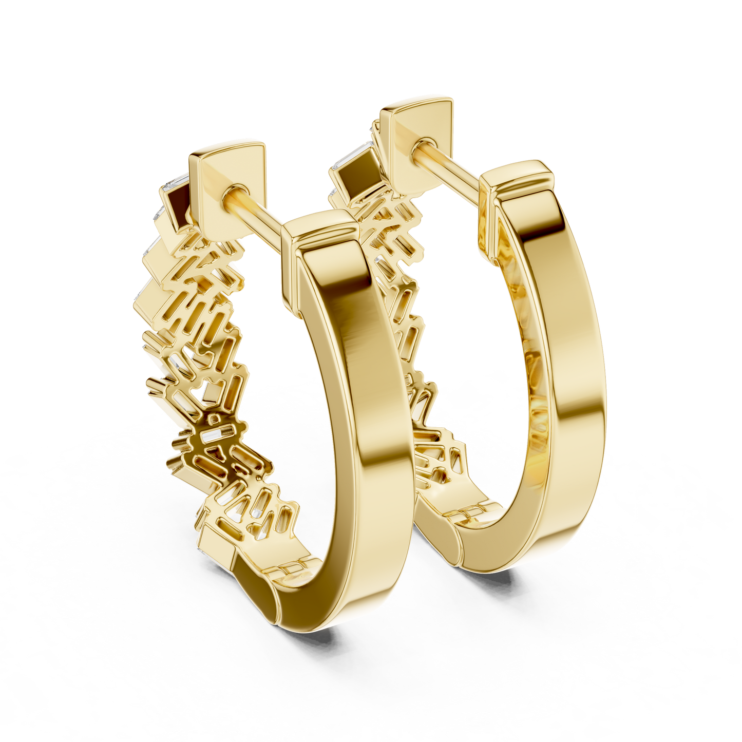 14K White Gold Baguette Lab Grown Diamond Hoop Earrings