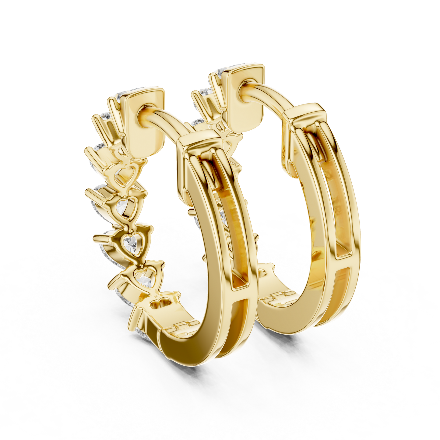 14K Yellow Gold Heart Lab Grown Diamond Hoop Earrings