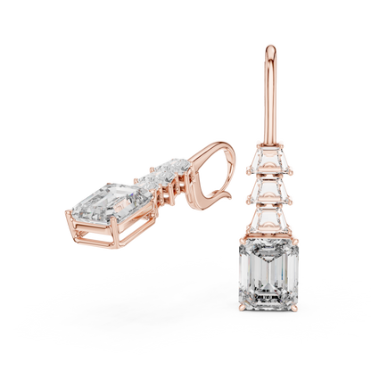 18K Yellow Gold Emerald Cut Lab-Grown Diamond Chandelier Earrings