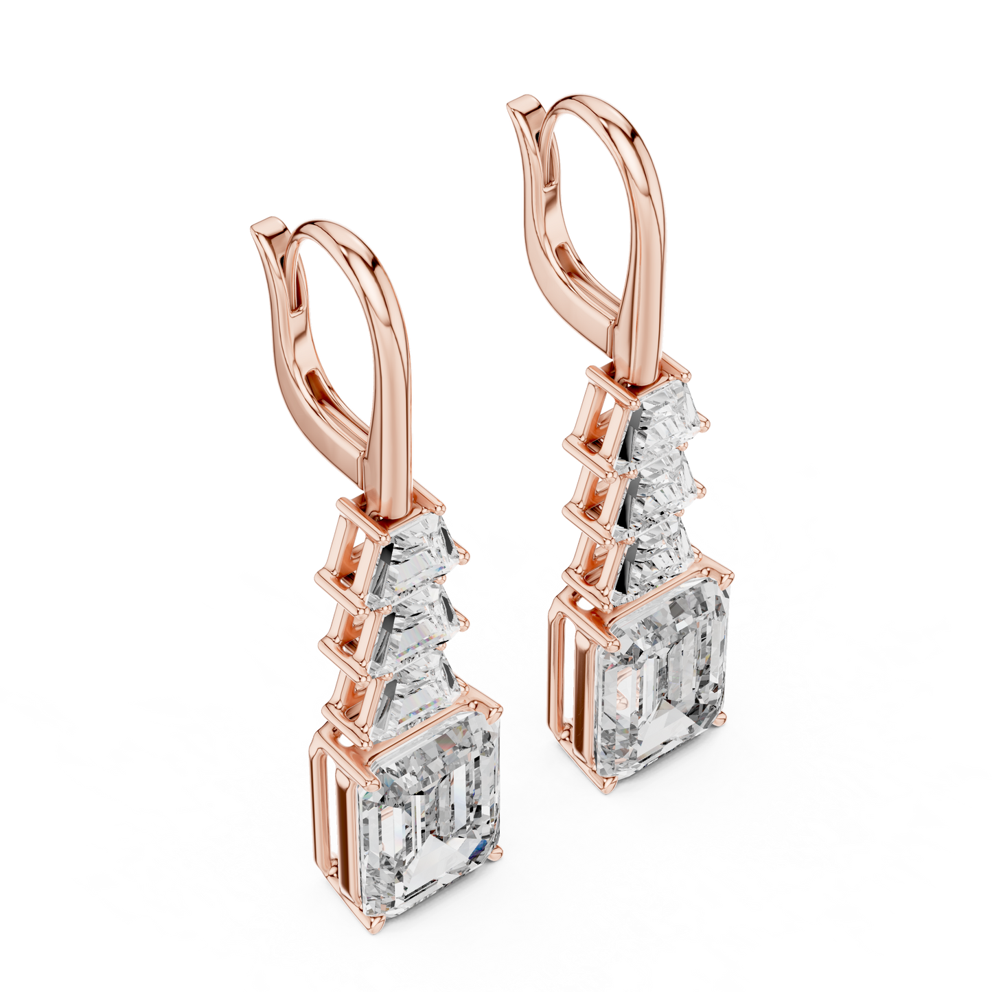 18K Yellow Gold Emerald Cut Lab-Grown Diamond Chandelier Earrings