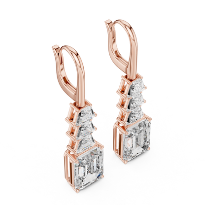 18K Yellow Gold Emerald Cut Lab-Grown Diamond Chandelier Earrings