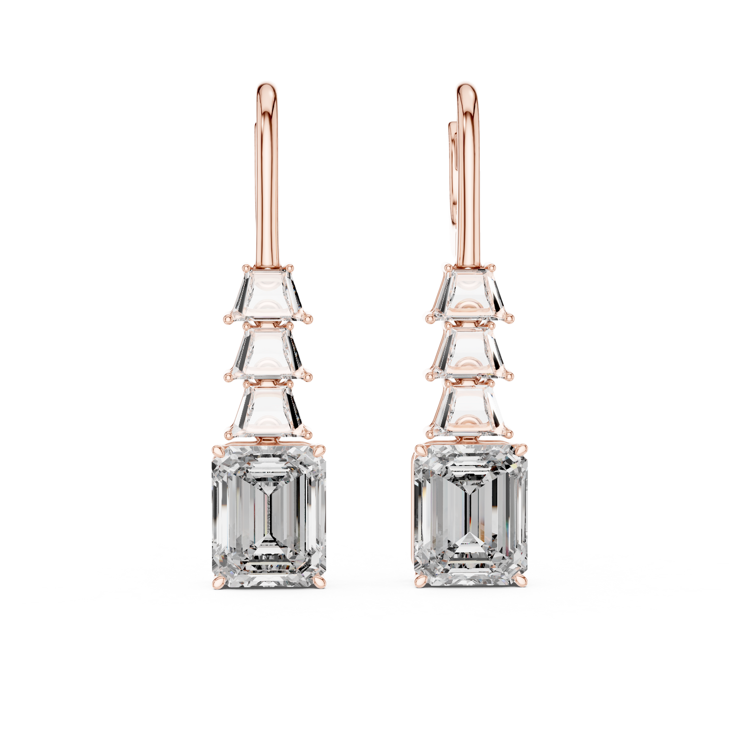 18K Yellow Gold Emerald Cut Lab-Grown Diamond Chandelier Earrings