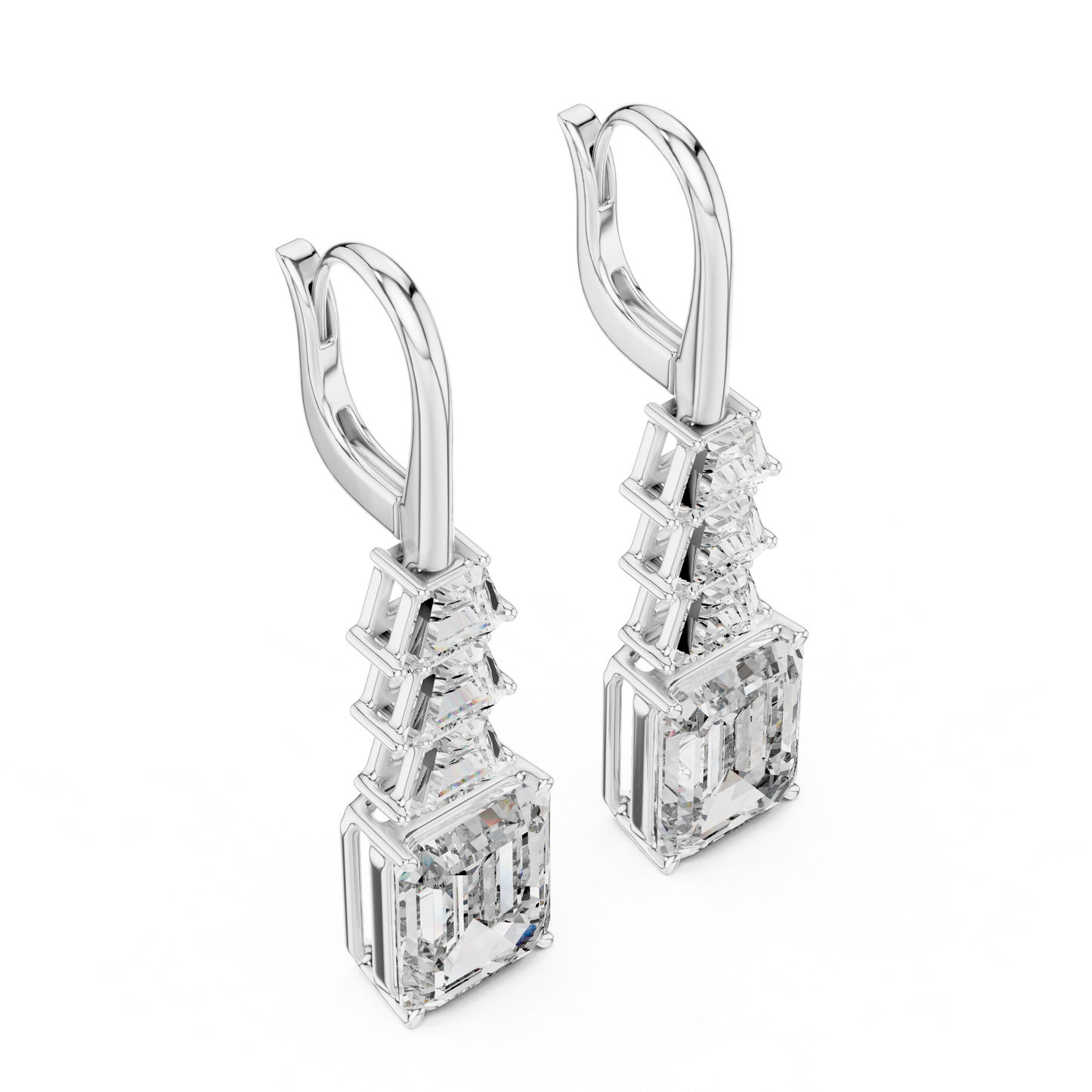 18K Yellow Gold Emerald Cut Lab-Grown Diamond Chandelier Earrings