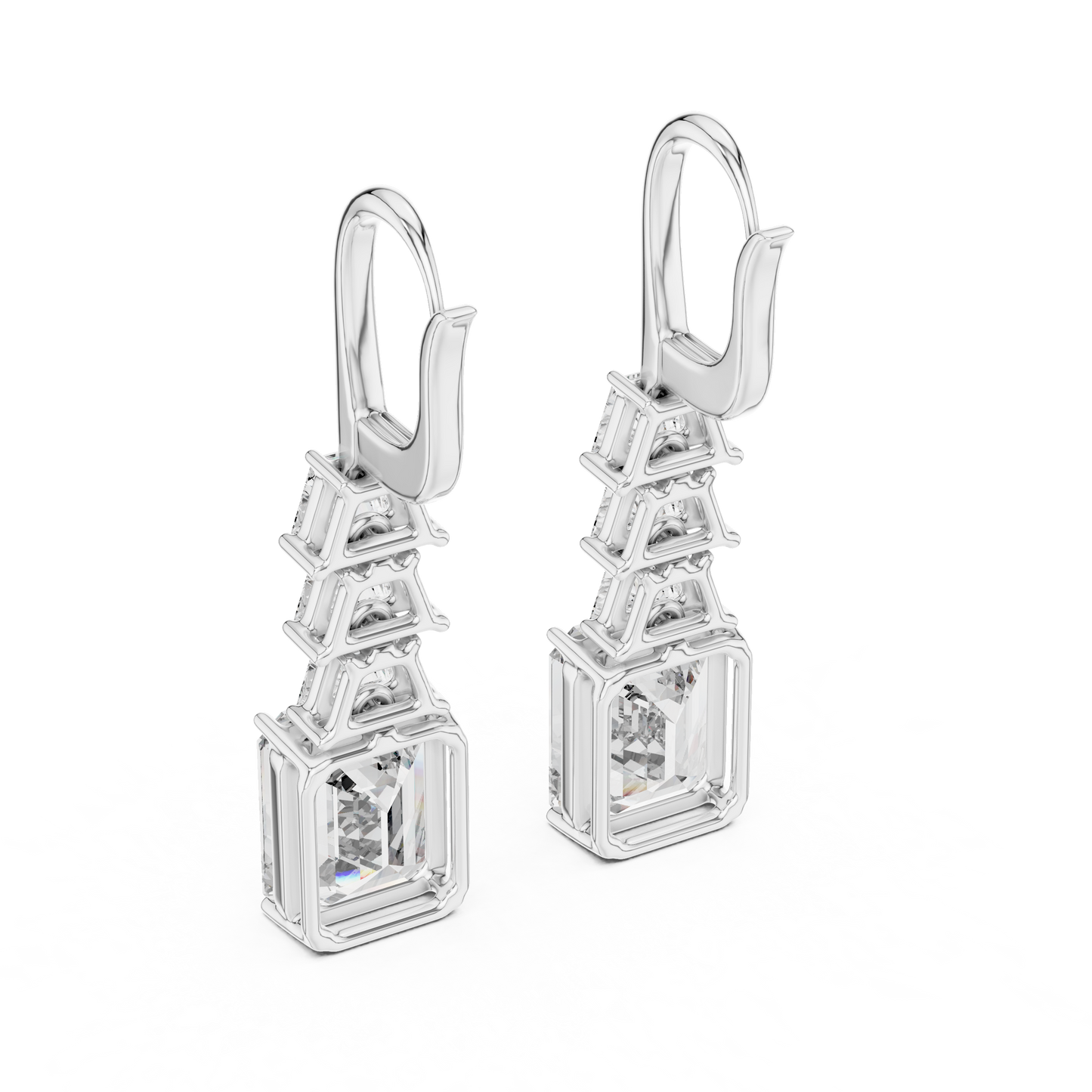 18K Yellow Gold Emerald Cut Lab-Grown Diamond Chandelier Earrings