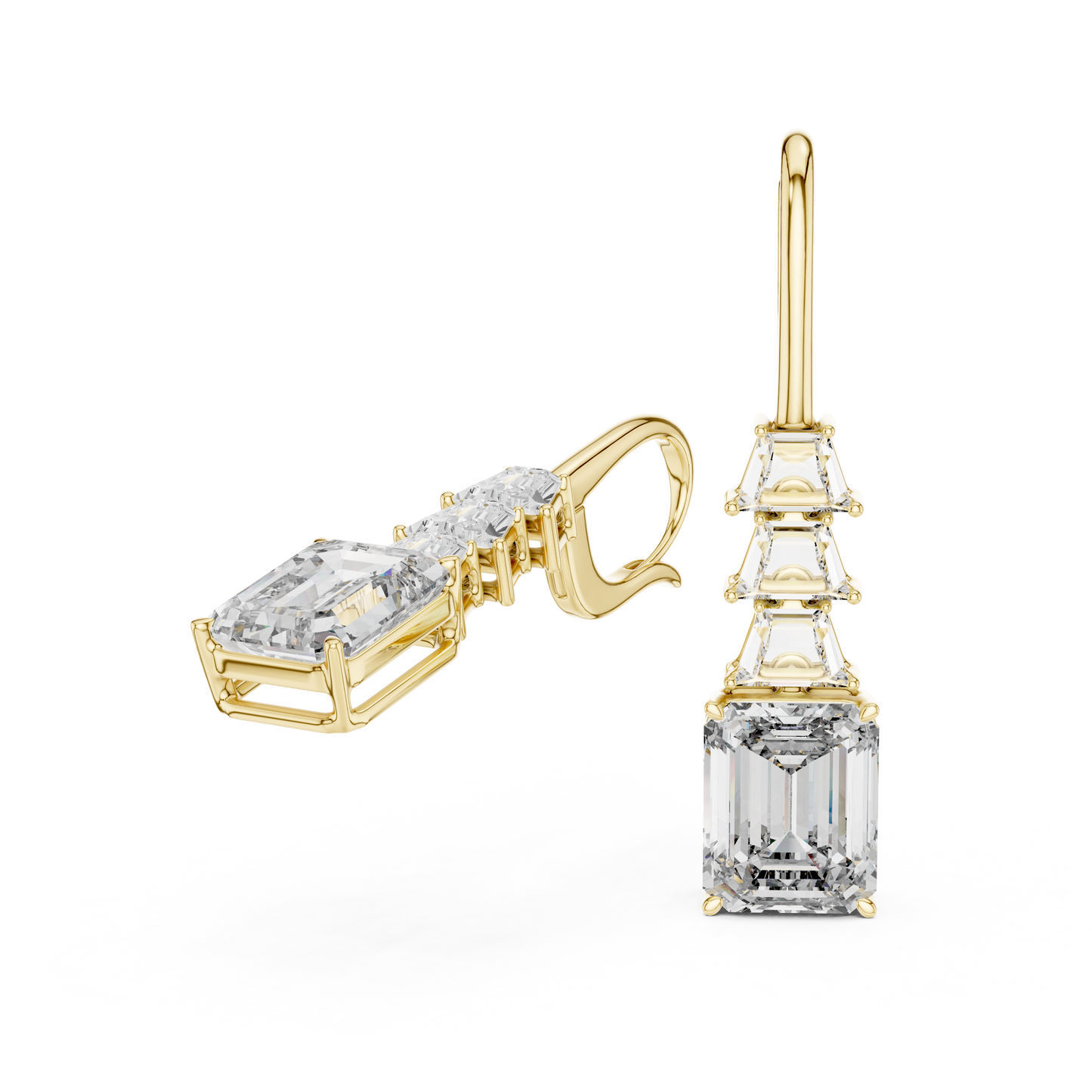 18K Yellow Gold Emerald Cut Lab-Grown Diamond Chandelier Earrings