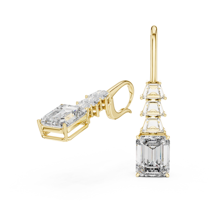 18K Yellow Gold Emerald Cut Lab-Grown Diamond Chandelier Earrings