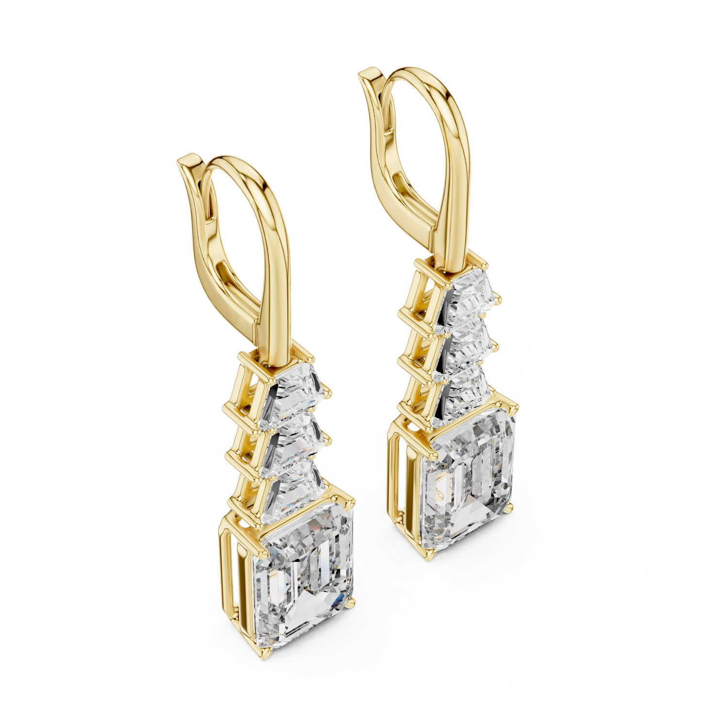 18K Yellow Gold Emerald Cut Lab-Grown Diamond Chandelier Earrings