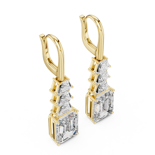 18K Yellow Gold Emerald Cut Lab-Grown Diamond Chandelier Earrings