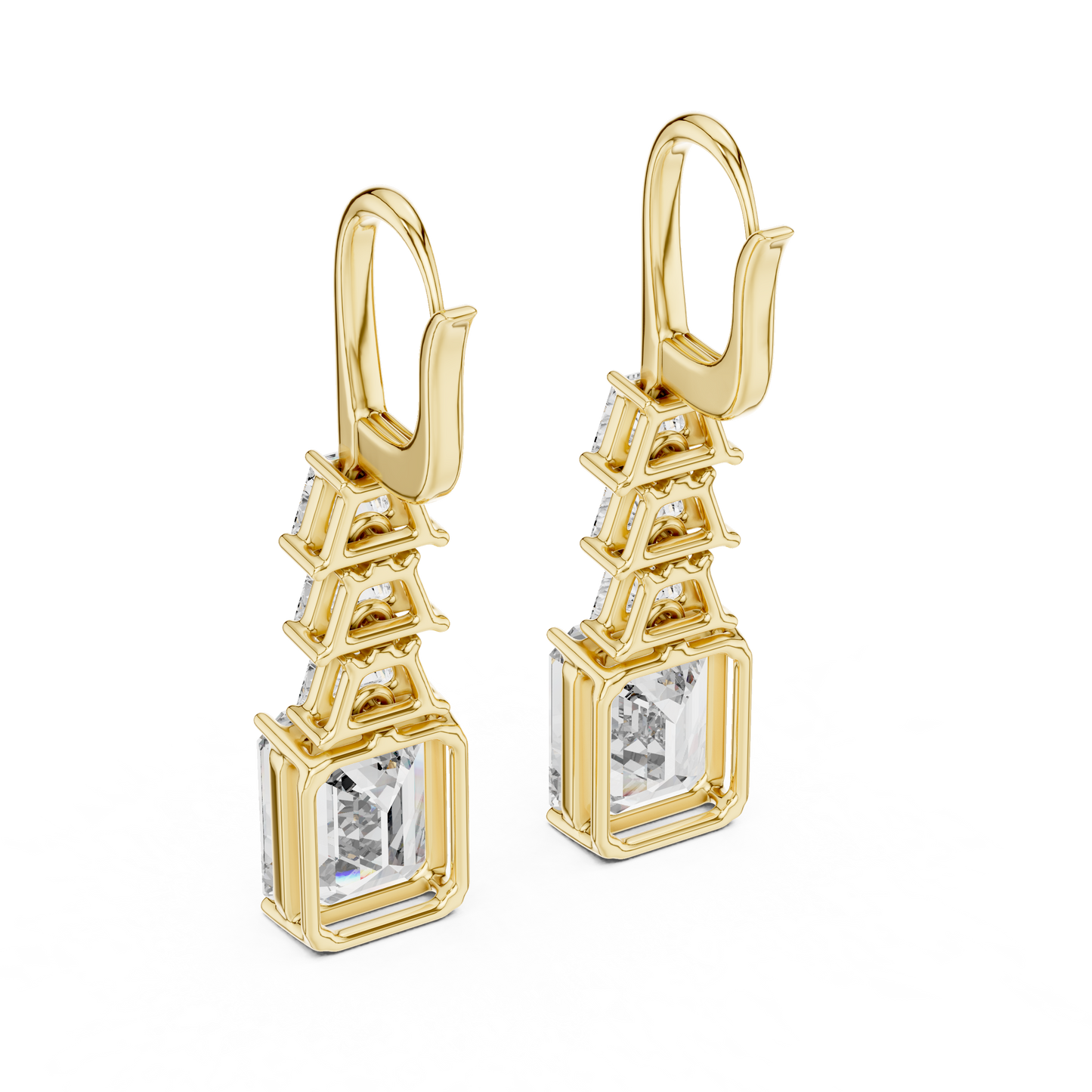 18K Yellow Gold Emerald Cut Lab-Grown Diamond Chandelier Earrings