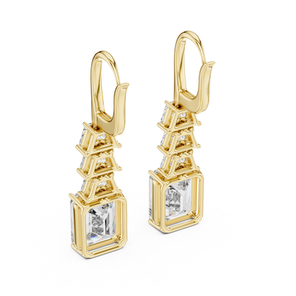 18K Yellow Gold Emerald Cut Lab-Grown Diamond Chandelier Earrings