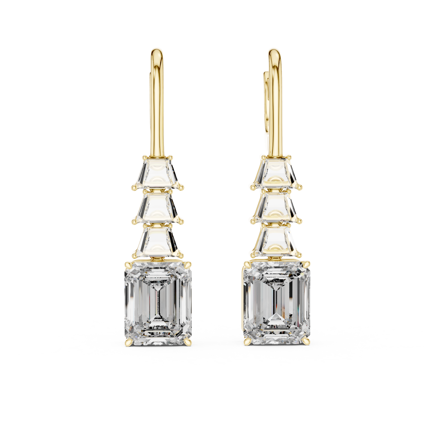 18K Yellow Gold Emerald Cut Lab-Grown Diamond Chandelier Earrings