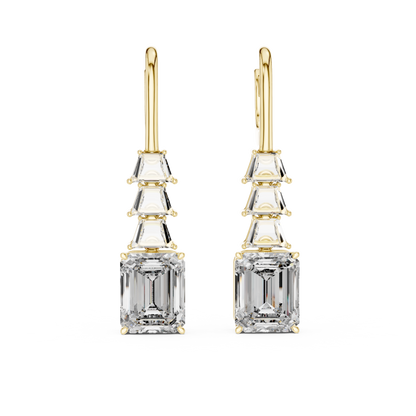 18K Yellow Gold Emerald Cut Lab-Grown Diamond Chandelier Earrings