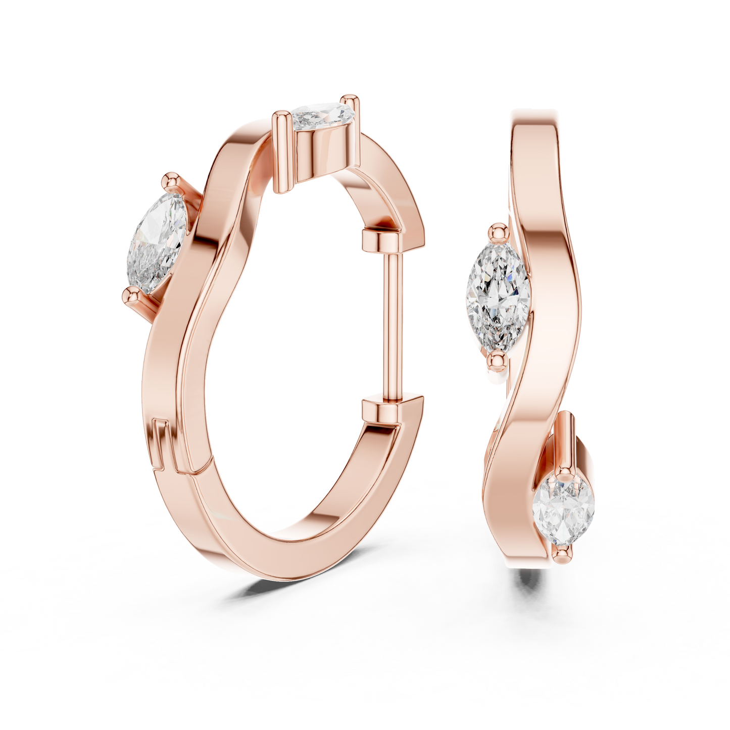 Rose Gold Hoop Earrings with Marquise Diamonds