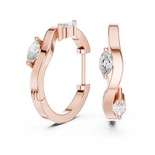Rose Gold Hoop Earrings with Marquise Diamonds