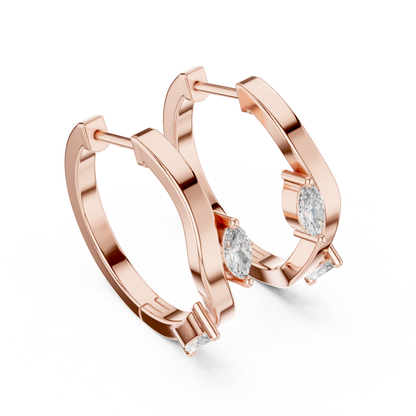 Rose Gold Hoop Earrings with Marquise Diamonds