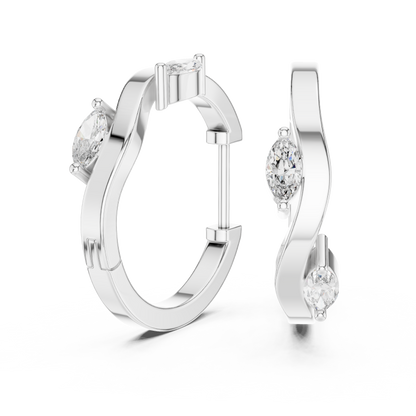 Rose Gold Hoop Earrings with Marquise Diamonds