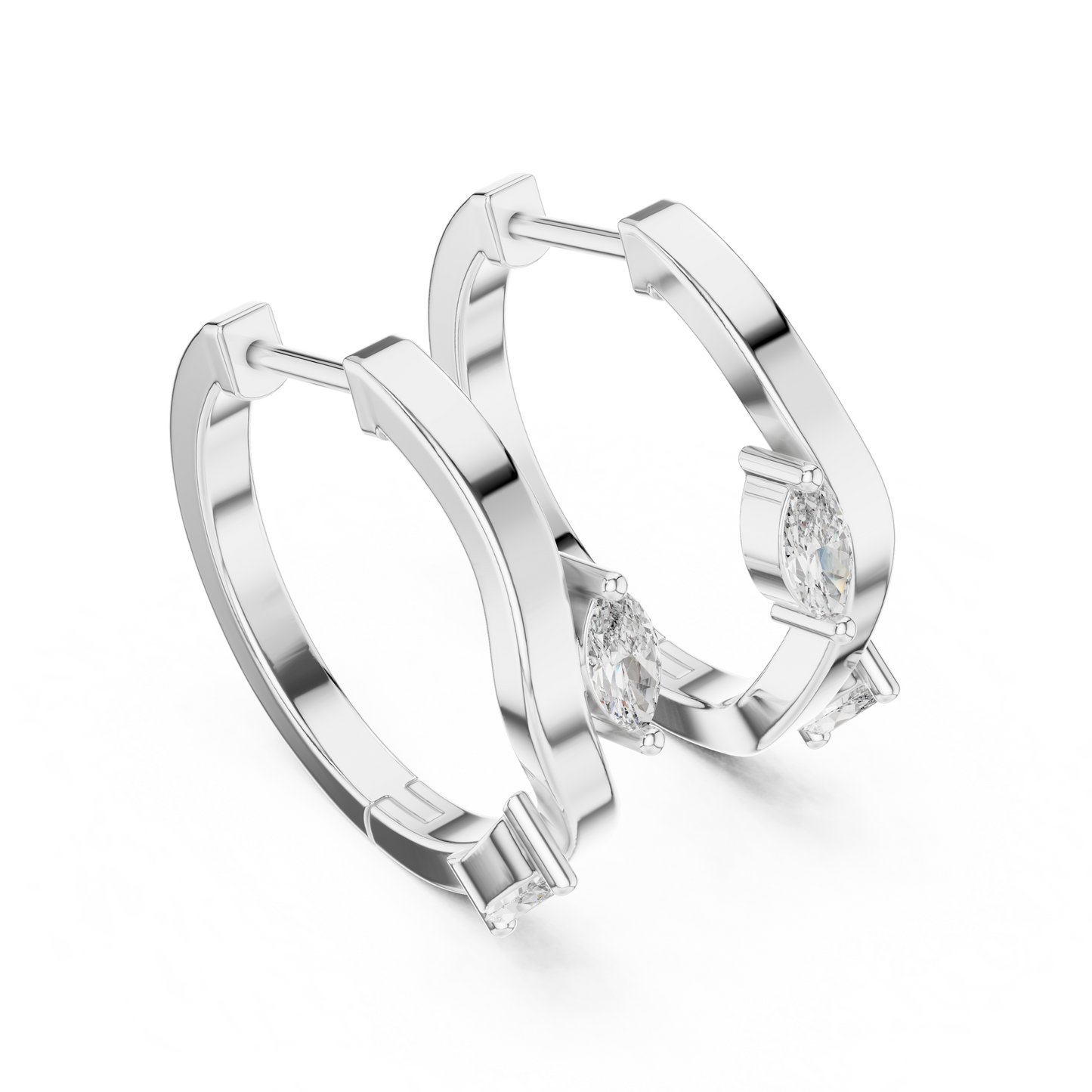 Rose Gold Hoop Earrings with Marquise Diamonds