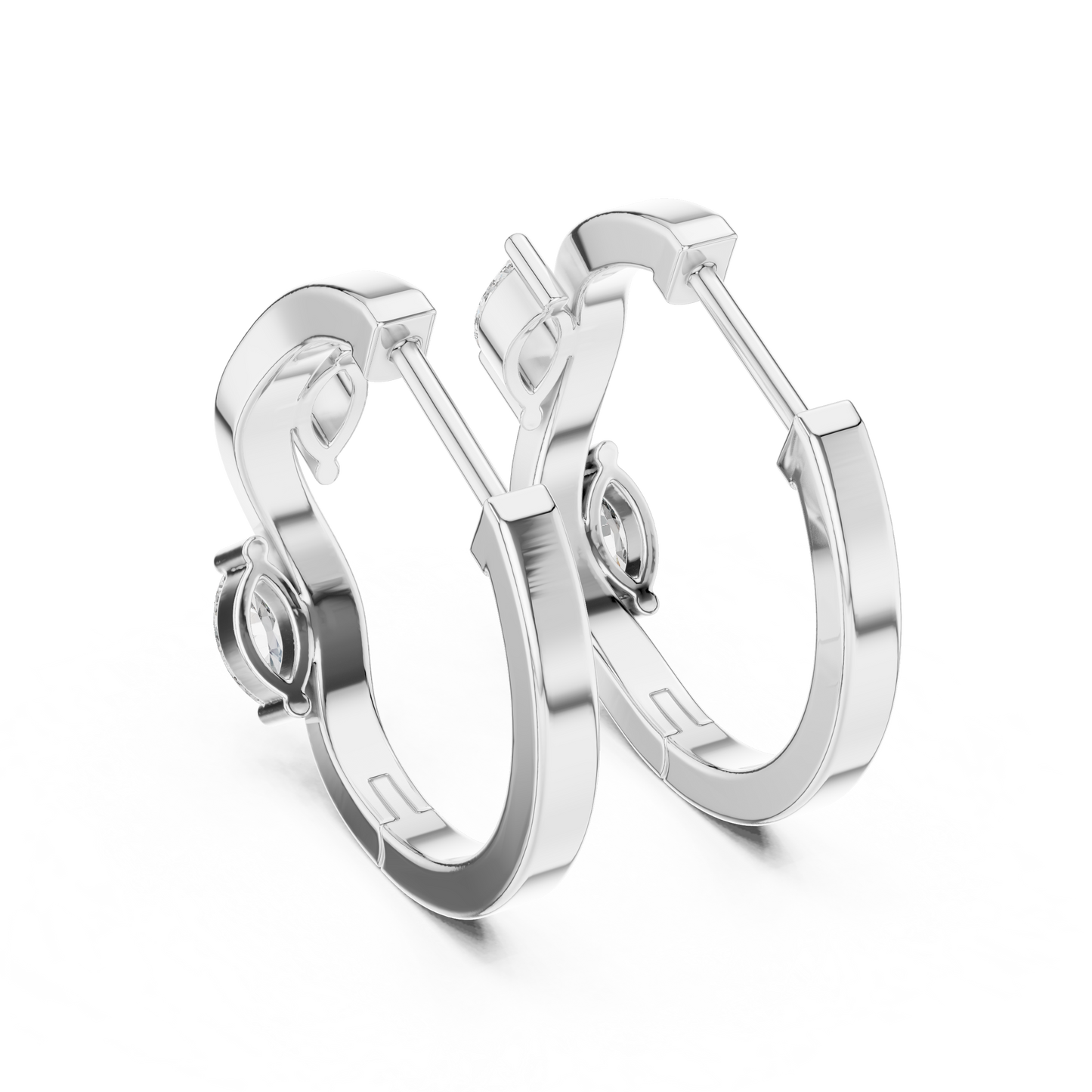 Rose Gold Hoop Earrings with Marquise Diamonds