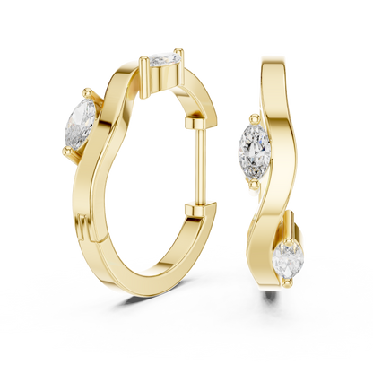 Rose Gold Hoop Earrings with Marquise Diamonds