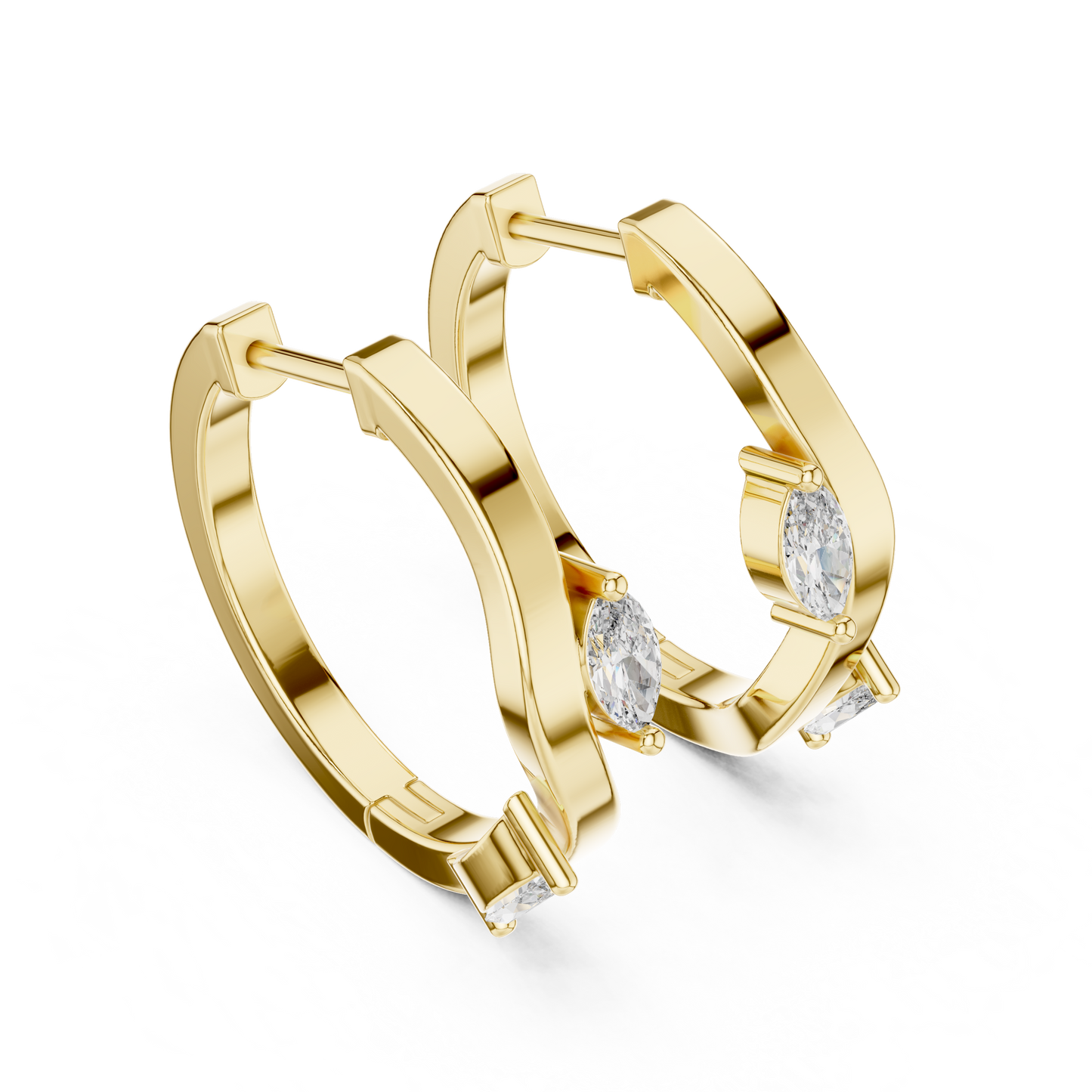 Rose Gold Hoop Earrings with Marquise Diamonds