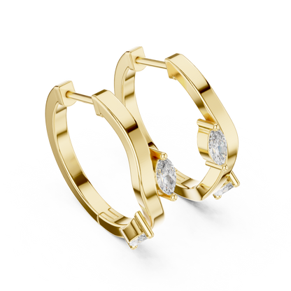 Rose Gold Hoop Earrings with Marquise Diamonds
