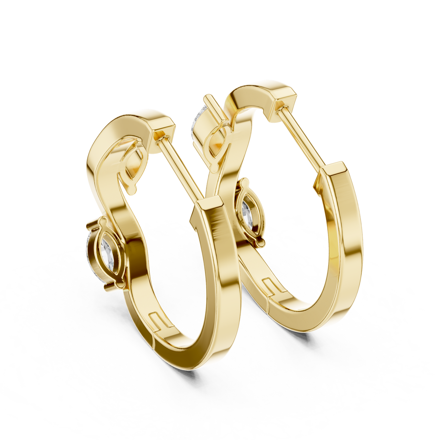 Rose Gold Hoop Earrings with Marquise Diamonds