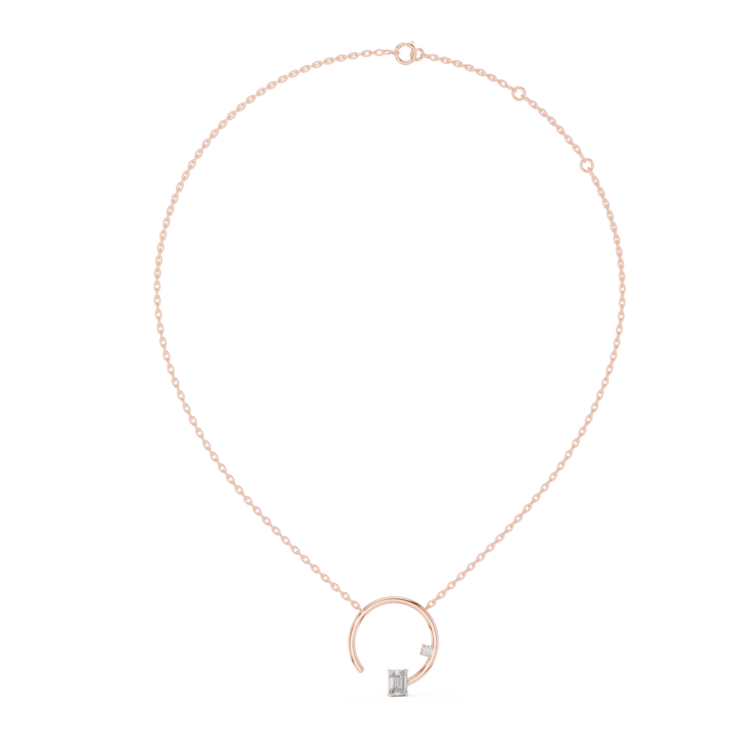 Open Circle Lab-Grown Diamond Delicate Pendant with Emerald Cut in 14K Rose Gold