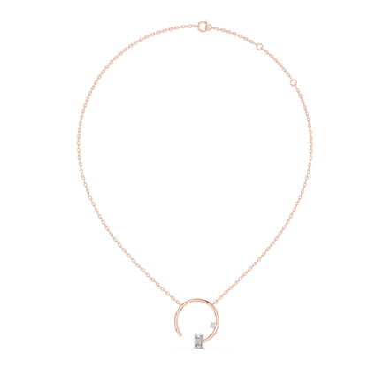 Open Circle Lab-Grown Diamond Delicate Pendant with Emerald Cut in 14K Rose Gold